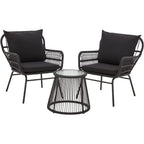 Ensemble de salon de jardin 3 pièces EROMMY avec table en verre, 2 fauteuils et coussins d'assise