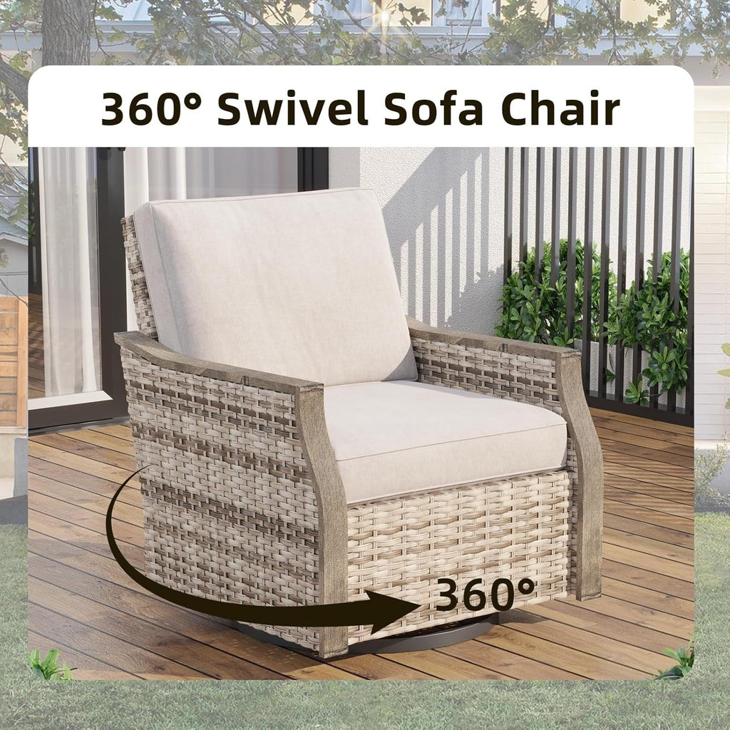 Ensemble de meubles de patio 4 pièces EROMMY avec chaises pivotantes à bascule, ensemble de conversation extérieur en osier avec canapé 3 places et table basse