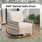 Ensemble de meubles de patio 4 pièces EROMMY avec chaises pivotantes à bascule, ensemble de conversation extérieur en osier avec canapé 3 places et table basse