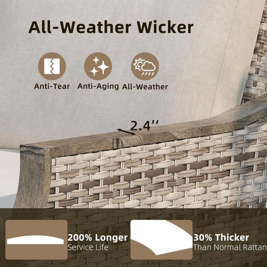 Ensemble de meubles de patio 4 pièces EROMMY avec chaises pivotantes à bascule, ensemble de conversation extérieur en osier avec canapé 3 places et table basse