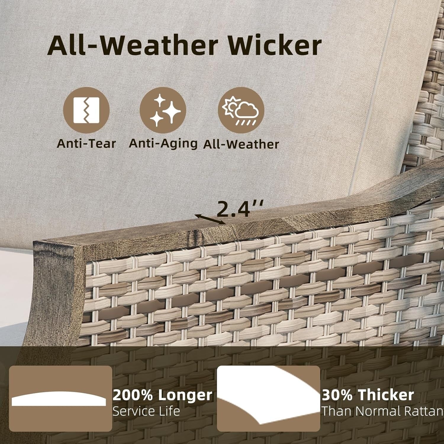 Ensemble de meubles de patio 4 pièces EROMMY avec chaises pivotantes à bascule, ensemble de conversation extérieur en osier avec canapé 3 places et table basse
