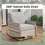 Ensemble de meubles de patio 4 pièces EROMMY avec chaises pivotantes à bascule, ensemble de conversation extérieur en osier avec canapé 3 places et table basse