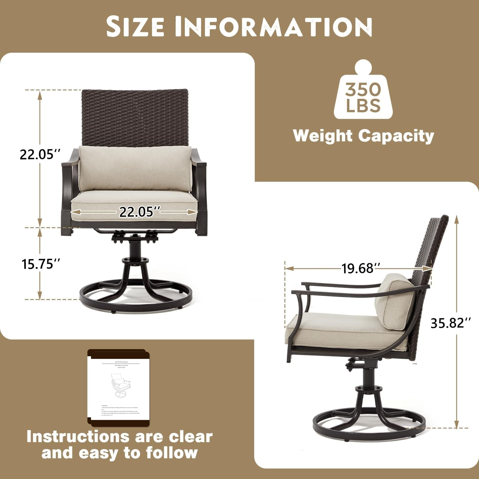Ensemble de salle à manger de patio EROMMY, chaises à bascule pivotantes et table ronde, ensemble de meubles d'extérieur pour jardin et terrasse