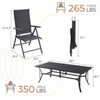 Ensemble de salle à manger de patio 7 pièces EROMMY avec chaises longues pliantes et table en aluminium, mobilier d'extérieur pour jardin, terrasse ou balcon.