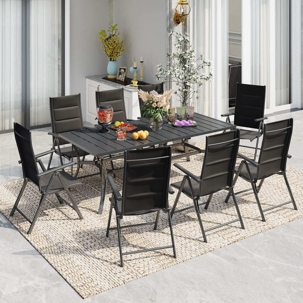 Ensemble de salle à manger de patio 7 pièces EROMMY avec chaises longues pliantes et table en aluminium, mobilier d'extérieur pour jardin, terrasse ou balcon.
