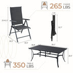 Ensemble de salle à manger de patio 7 pièces EROMMY avec chaises longues pliantes et table en aluminium, mobilier d'extérieur pour jardin, terrasse ou balcon.