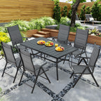 Ensemble de salle à manger de patio 7 pièces EROMMY avec chaises longues pliantes et table en aluminium, mobilier d'extérieur pour jardin, terrasse ou balcon.