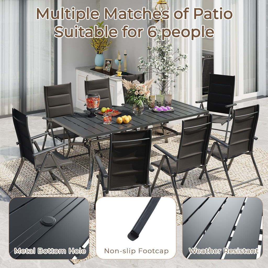 Ensemble de salle à manger de patio 7 pièces EROMMY avec chaises longues pliantes et table en aluminium, mobilier d'extérieur pour jardin, terrasse ou balcon.