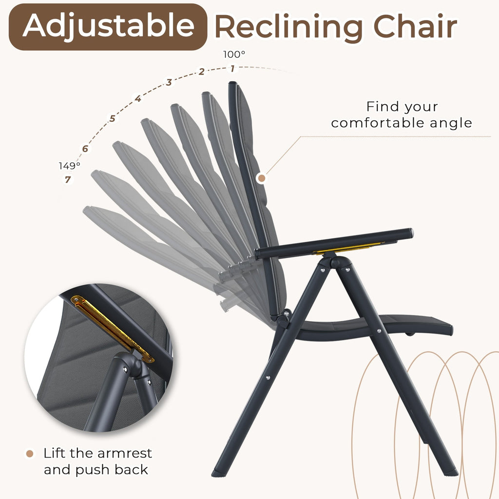 Ensemble de salle à manger de patio 7 pièces EROMMY avec chaises longues pliantes et table en aluminium, mobilier d'extérieur pour jardin, terrasse ou balcon.