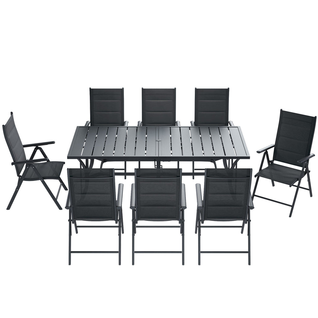 Ensemble de salle à manger de patio 7 pièces EROMMY avec chaises longues pliantes et table en aluminium, mobilier d'extérieur pour jardin, terrasse ou balcon.