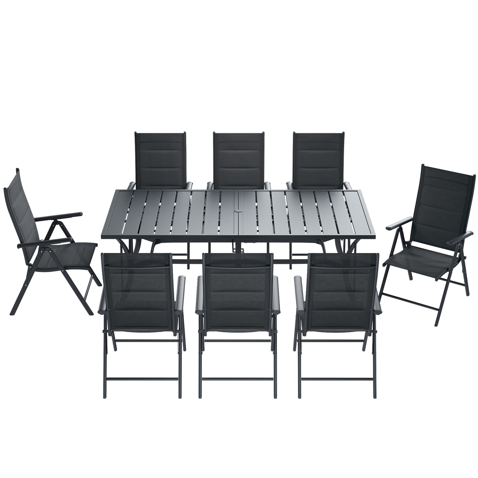Ensemble de salle à manger de patio 7 pièces EROMMY avec chaises longues pliantes et table en aluminium, mobilier d'extérieur pour jardin, terrasse ou balcon.