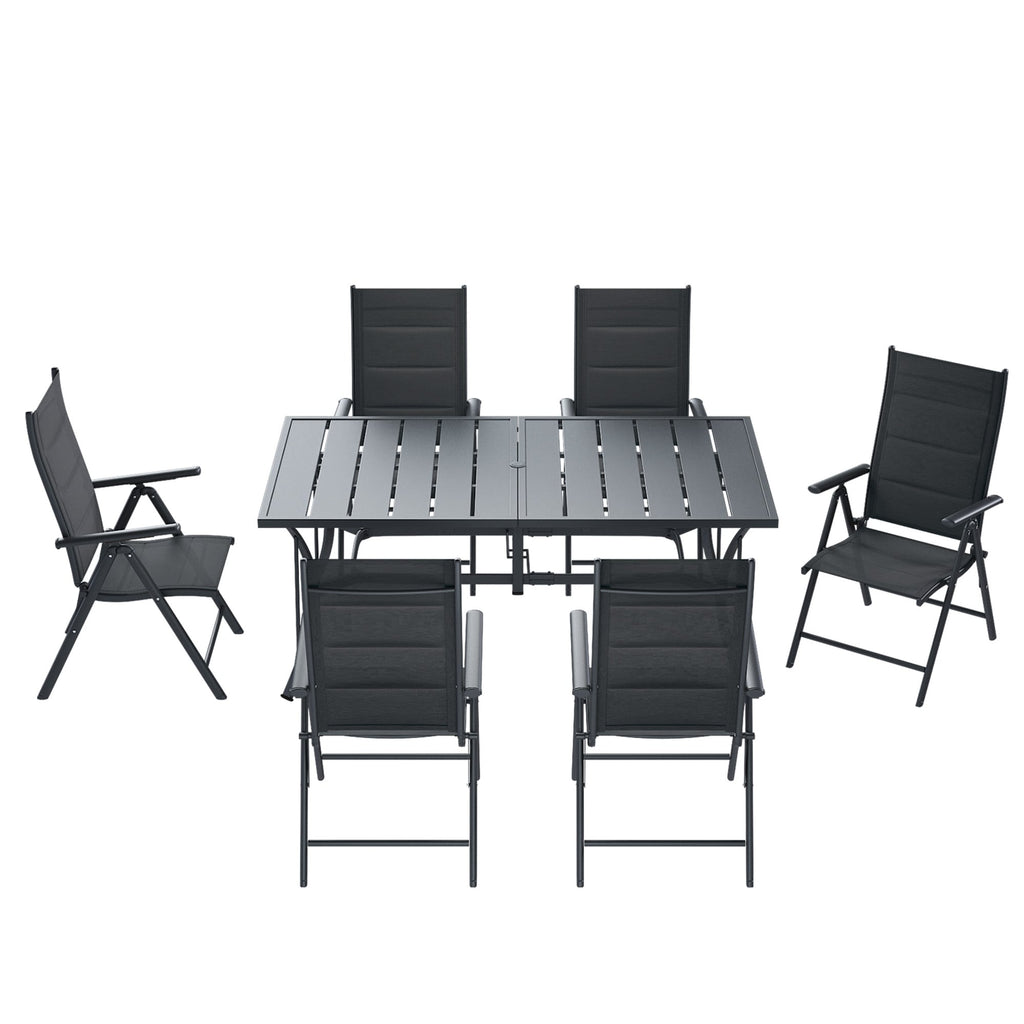 Ensemble de salle à manger de patio 7 pièces EROMMY avec chaises longues pliantes et table en aluminium, mobilier d'extérieur pour jardin, terrasse ou balcon.