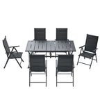 Ensemble de salle à manger de patio 7 pièces EROMMY avec chaises longues pliantes et table en aluminium, mobilier d'extérieur pour jardin, terrasse ou balcon.