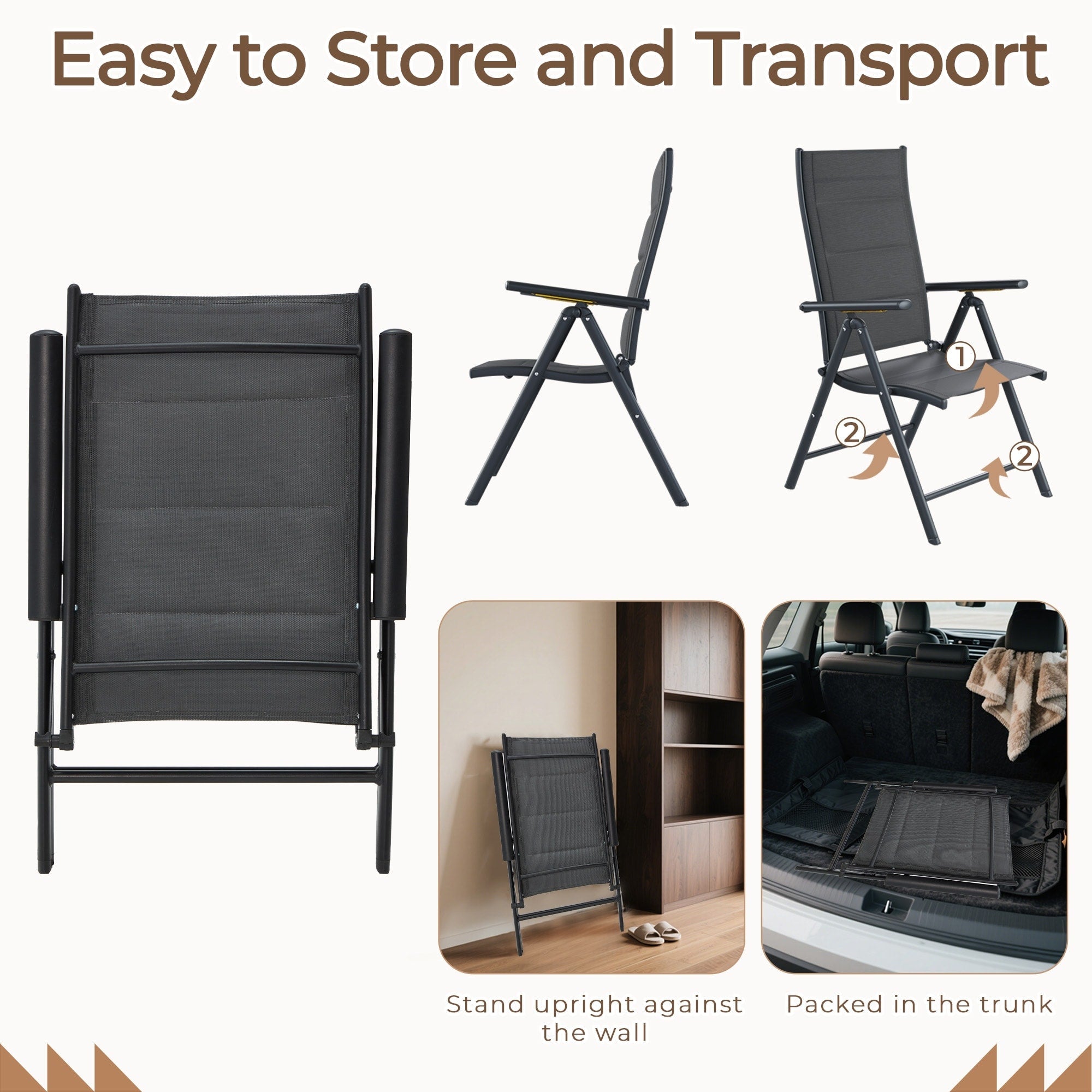 Ensemble de salle à manger de patio 7 pièces EROMMY avec chaises longues pliantes et table en aluminium, mobilier d'extérieur pour jardin, terrasse ou balcon.