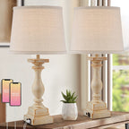 Lot de 2 lampes de chevet EROMMY avec deux ports USB, 2 ampoules incluses et commande tactile à 3 positions. Idéal pour le salon et la chambre.