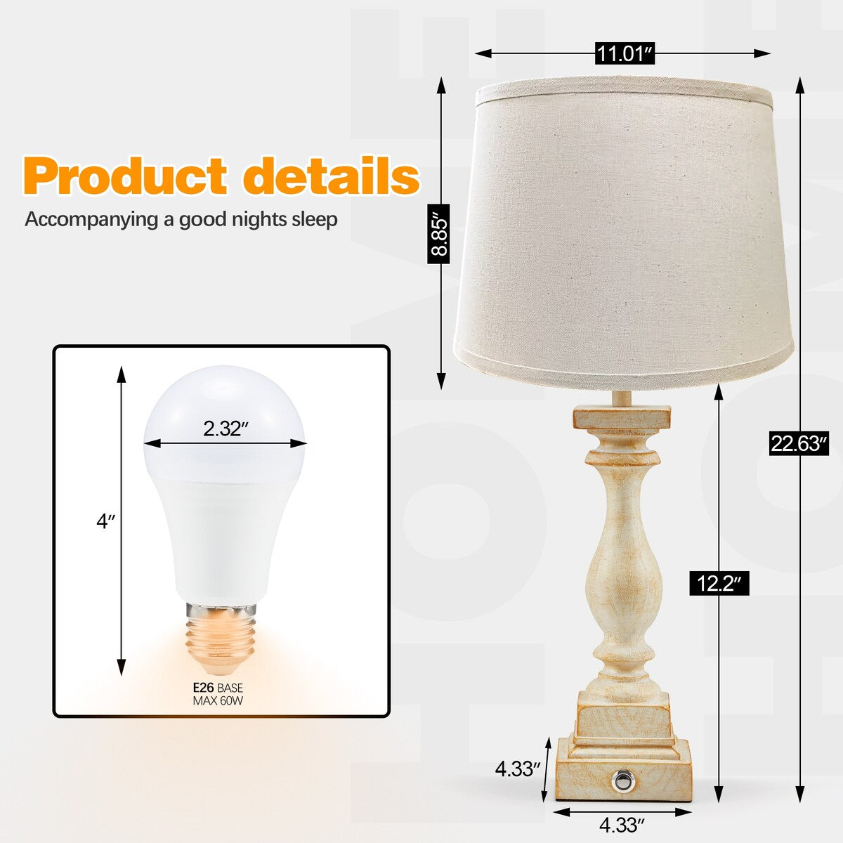 Lot de 2 lampes de chevet EROMMY avec deux ports USB, 2 ampoules incluses et commande tactile à 3 positions. Idéal pour le salon et la chambre.
