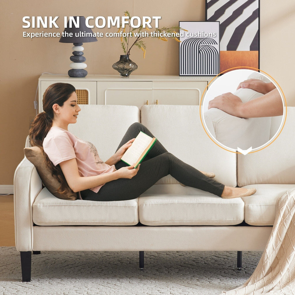 Canapé 3 places moderne en tissu EROMMY, canapé de salon ergonomique avec coussins lavables et pieds en bois massif, gris ou beige