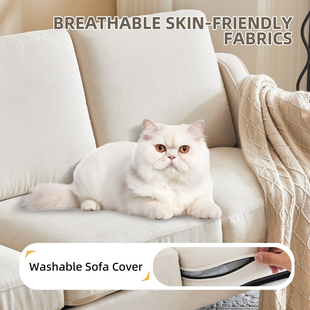 Canapé 3 places moderne en tissu EROMMY, canapé de salon ergonomique avec coussins lavables et pieds en bois massif, gris ou beige