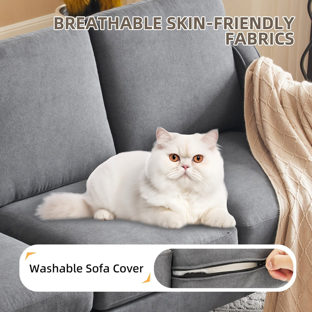 Canapé 3 places moderne en tissu EROMMY, canapé de salon ergonomique avec coussins lavables et pieds en bois massif, gris ou beige