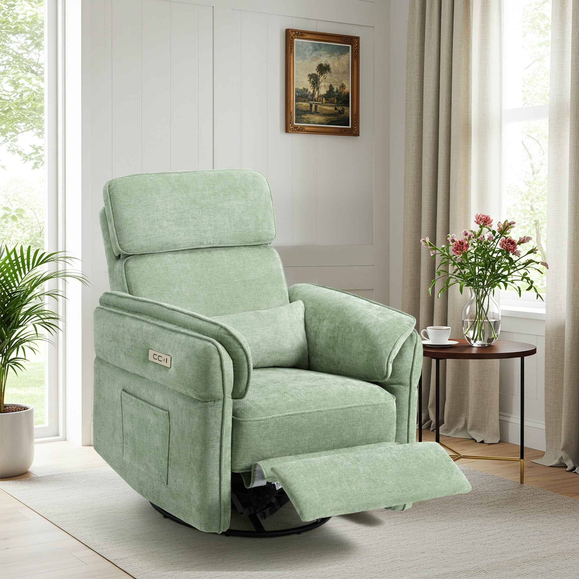 Fauteuil inclinable pivotant et électrique EROMMY avec appui-tête et accoudoirs réglables, chargement USB et Type-C, fauteuil inclinable pour chambre d'enfant