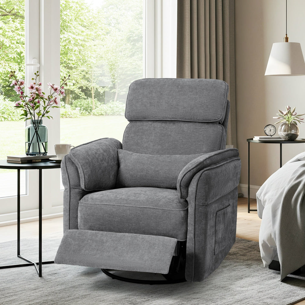 Fauteuil inclinable pivotant et électrique EROMMY avec appui-tête et accoudoirs réglables, chargement USB et Type-C, fauteuil inclinable pour chambre d'enfant