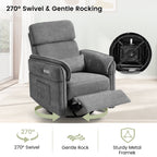 Fauteuil inclinable pivotant et électrique EROMMY avec appui-tête et accoudoirs réglables, chargement USB et Type-C, fauteuil inclinable pour chambre d'enfant