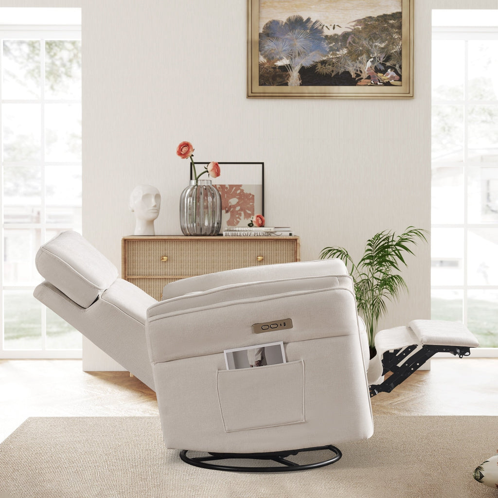 Fauteuil inclinable pivotant et électrique EROMMY avec appui-tête et accoudoirs réglables, chargement USB et Type-C, fauteuil inclinable pour chambre d'enfant