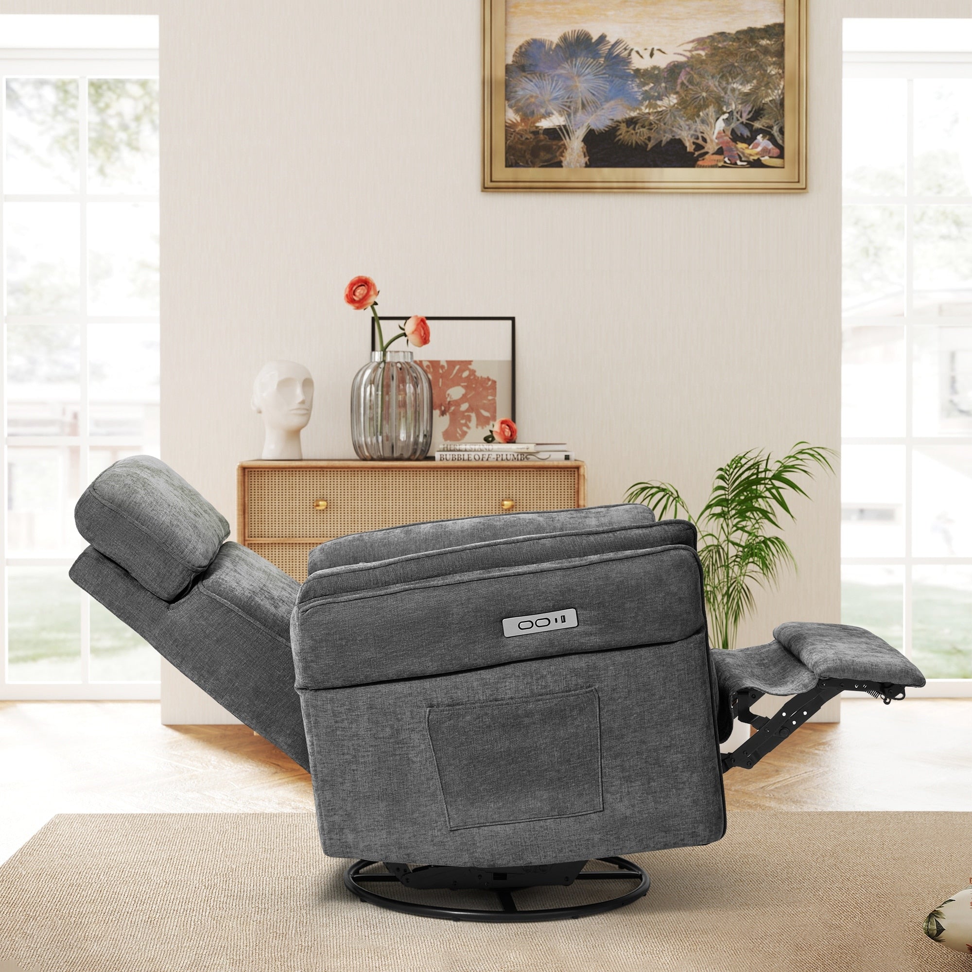 Fauteuil inclinable pivotant et électrique EROMMY avec appui-tête et accoudoirs réglables, chargement USB et Type-C, fauteuil inclinable pour chambre d'enfant