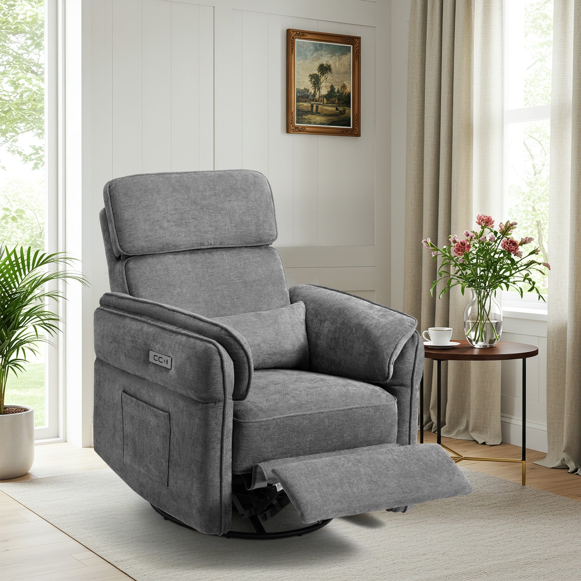 Fauteuil inclinable pivotant et électrique EROMMY avec appui-tête et accoudoirs réglables, chargement USB et Type-C, fauteuil inclinable pour chambre d'enfant