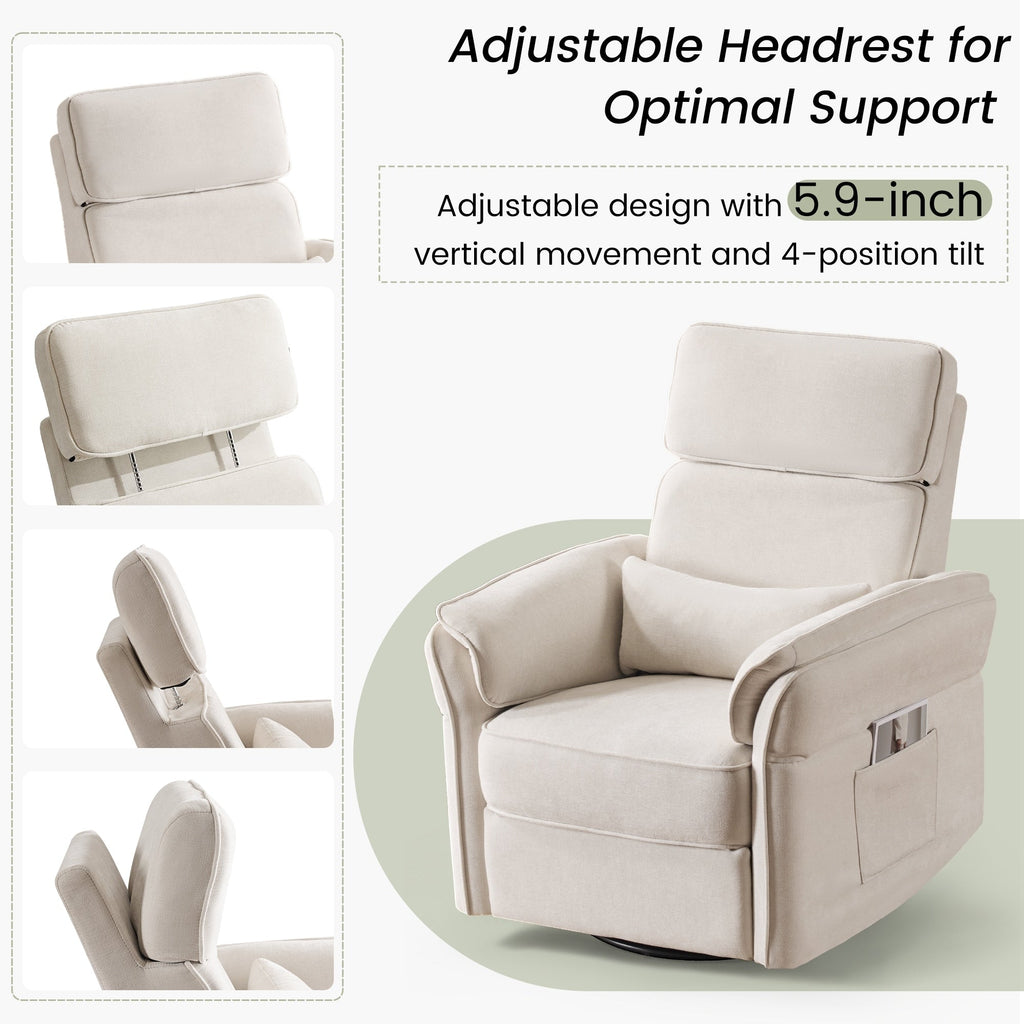 Fauteuil inclinable pivotant et électrique EROMMY avec appui-tête et accoudoirs réglables, chargement USB et Type-C, fauteuil inclinable pour chambre d'enfant