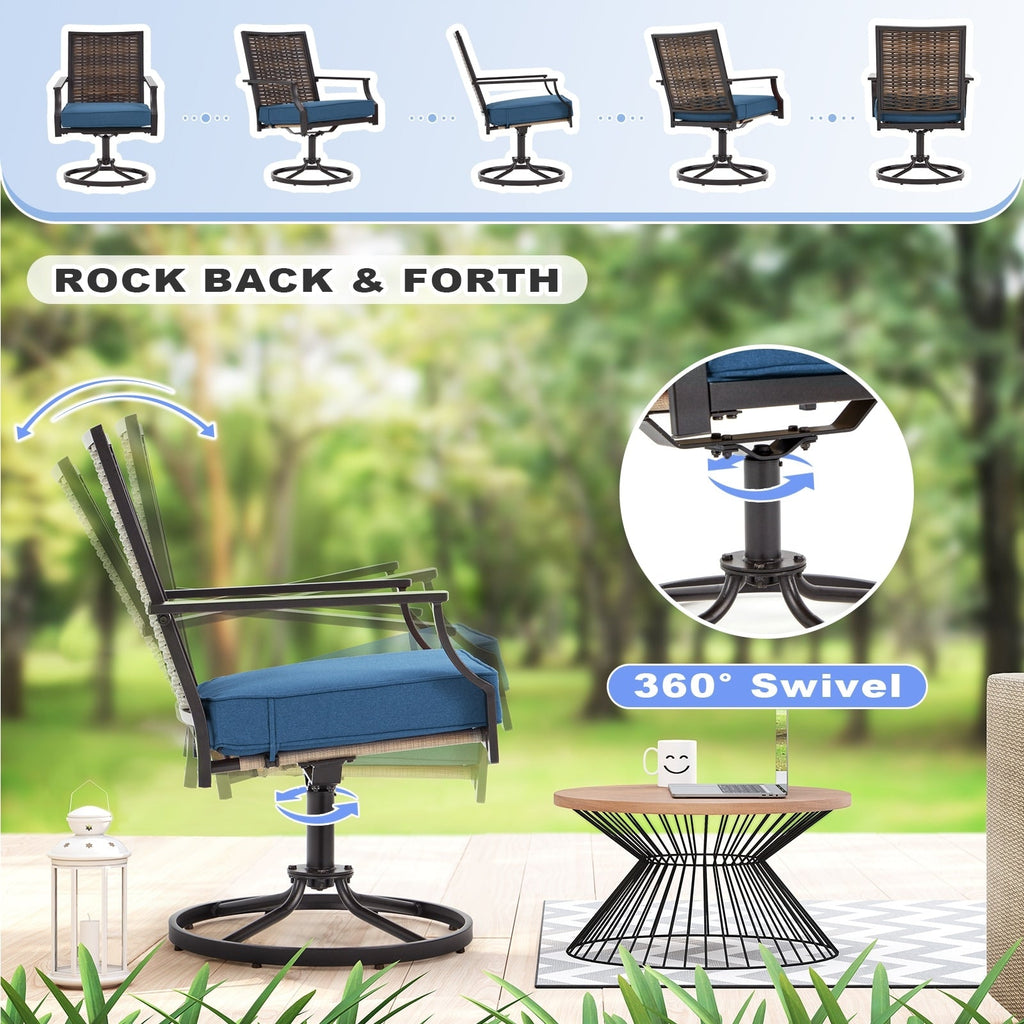 Lot de 2 chaises pivotantes EROMMY pour salle à manger, en osier et aluminium, avec cadre en aluminium résistant aux intempéries.