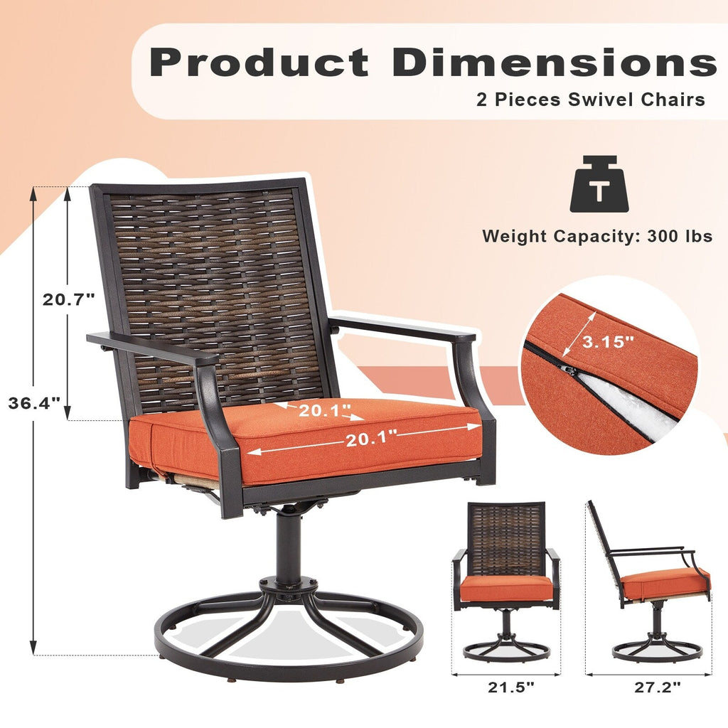 Lot de 2 chaises pivotantes EROMMY pour salle à manger, en osier et aluminium, avec cadre en aluminium résistant aux intempéries.
