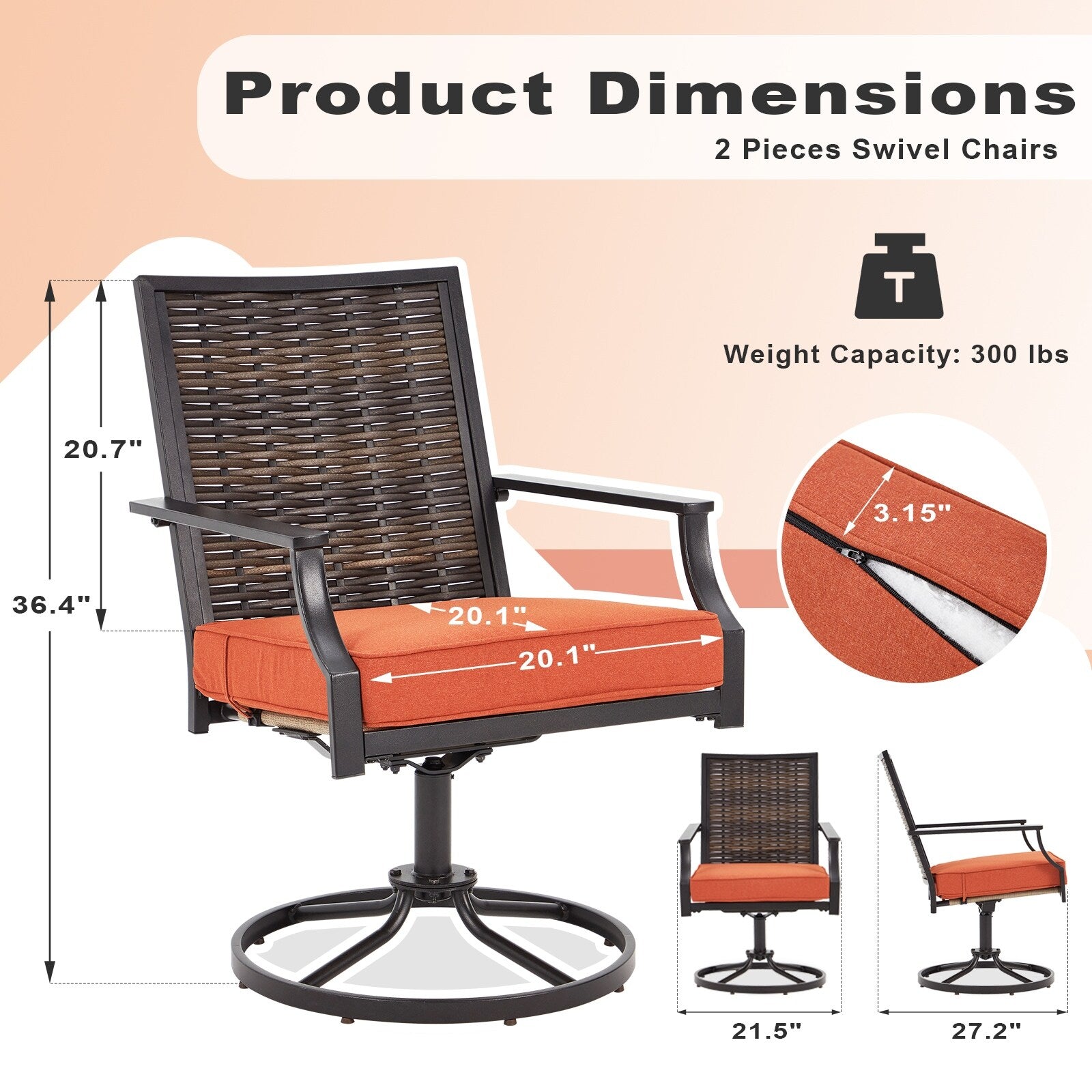 Lot de 2 chaises pivotantes EROMMY pour salle à manger, en osier et aluminium, avec cadre en aluminium résistant aux intempéries.
