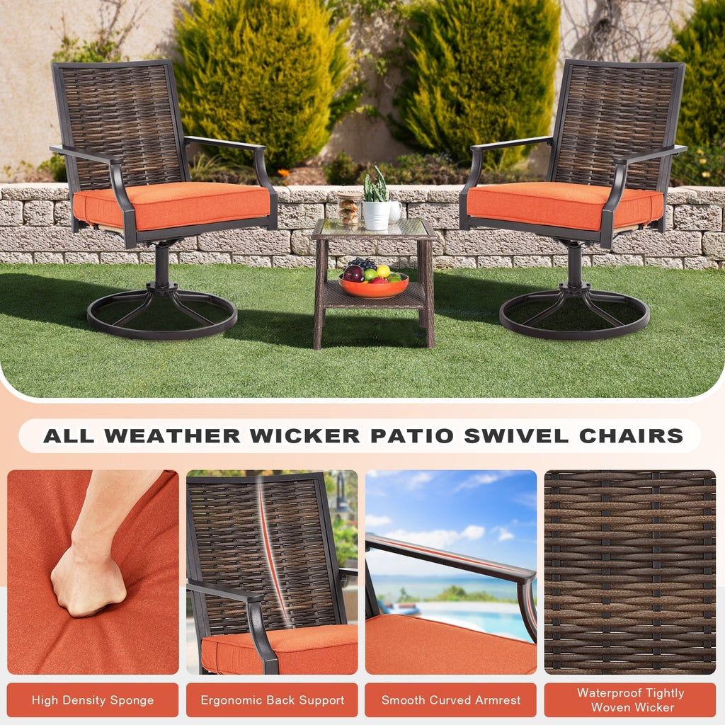 Lot de 2 chaises pivotantes EROMMY pour salle à manger, en osier et aluminium, avec cadre en aluminium résistant aux intempéries.