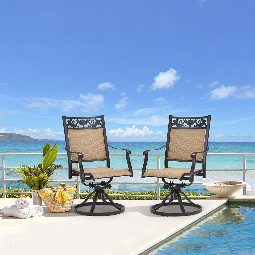 Lot de 2 chaises pivotantes EROMMY pour salle à manger, en osier et aluminium, avec cadre en aluminium résistant aux intempéries.