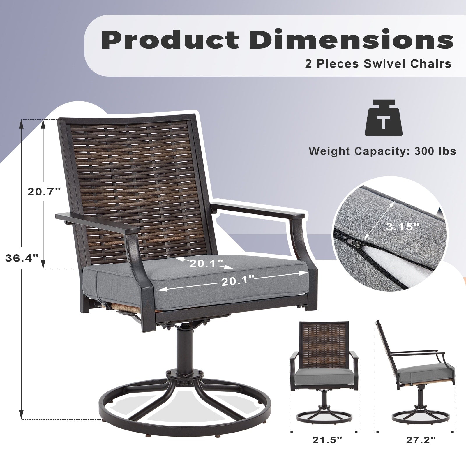 Lot de 2 chaises pivotantes EROMMY pour salle à manger, en osier et aluminium, avec cadre en aluminium résistant aux intempéries.