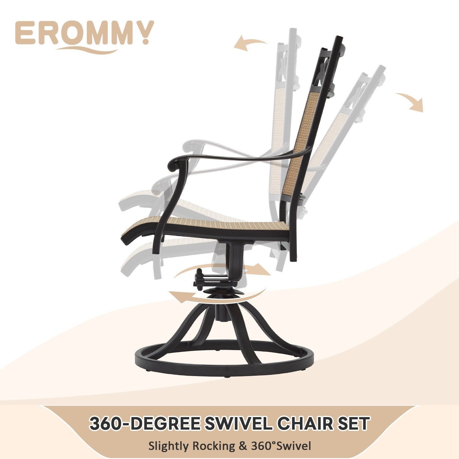 Lot de 2 chaises pivotantes EROMMY pour salle à manger, en osier et aluminium, avec cadre en aluminium résistant aux intempéries.