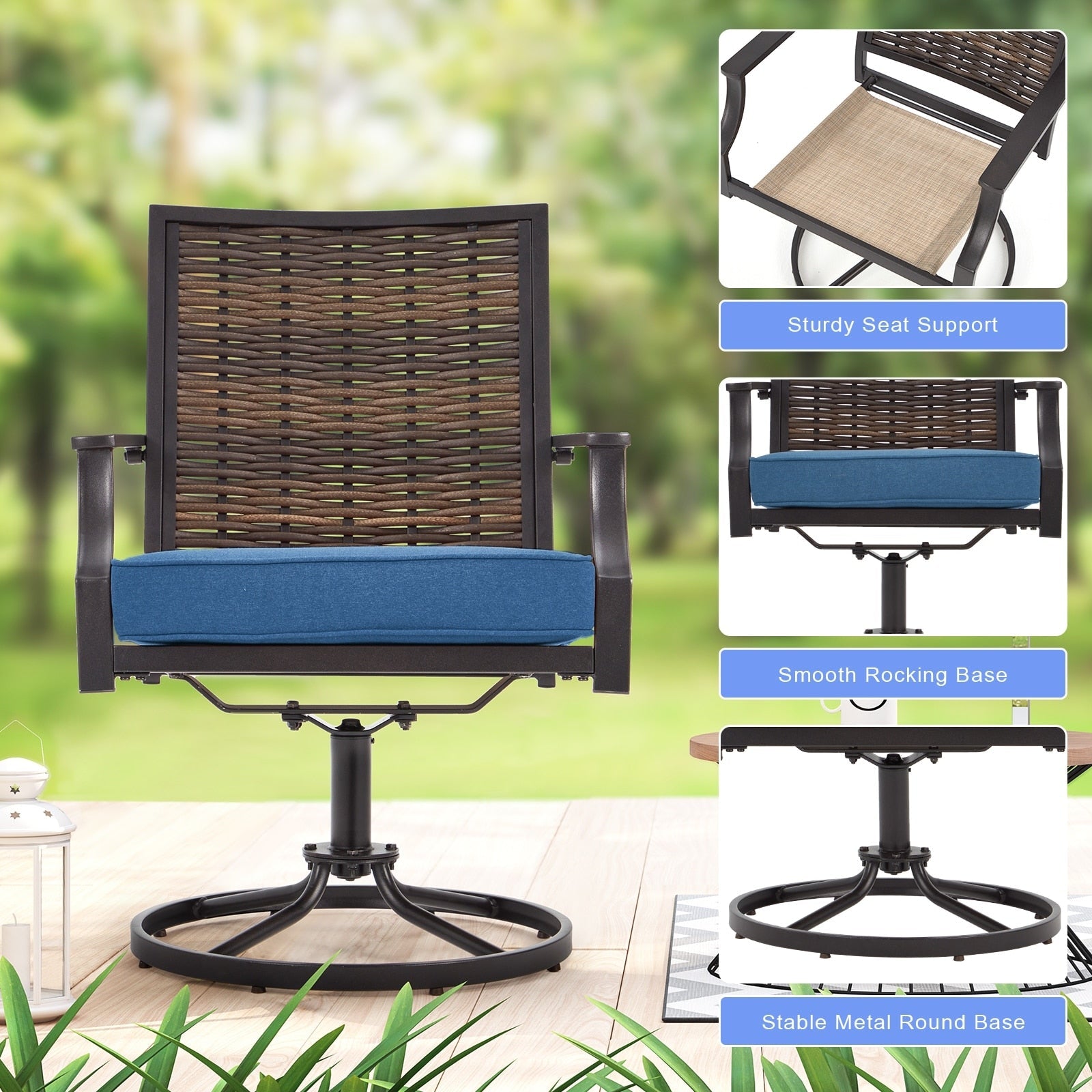 Lot de 2 chaises pivotantes EROMMY pour salle à manger, en osier et aluminium, avec cadre en aluminium résistant aux intempéries.