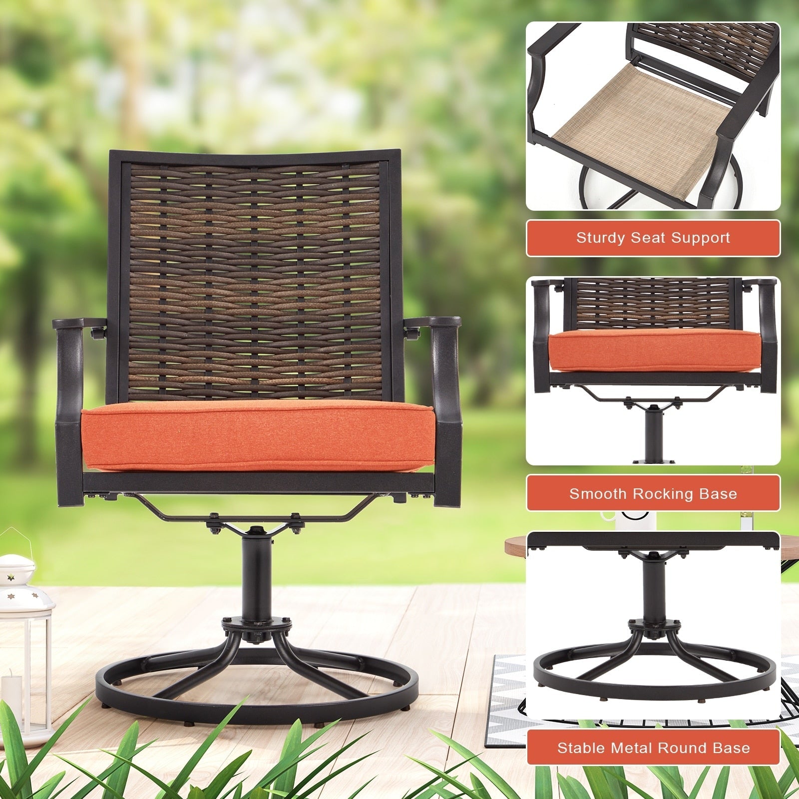 Lot de 2 chaises pivotantes EROMMY pour salle à manger, en osier et aluminium, avec cadre en aluminium résistant aux intempéries.