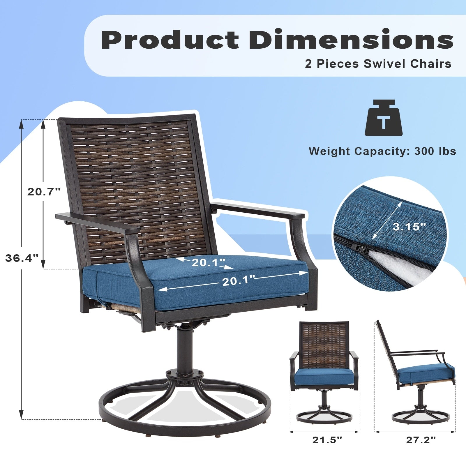 Lot de 2 chaises pivotantes EROMMY pour salle à manger, en osier et aluminium, avec cadre en aluminium résistant aux intempéries.