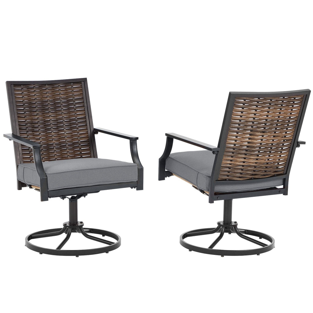 Lot de 2 chaises pivotantes EROMMY pour salle à manger, en osier et aluminium, avec cadre en aluminium résistant aux intempéries.