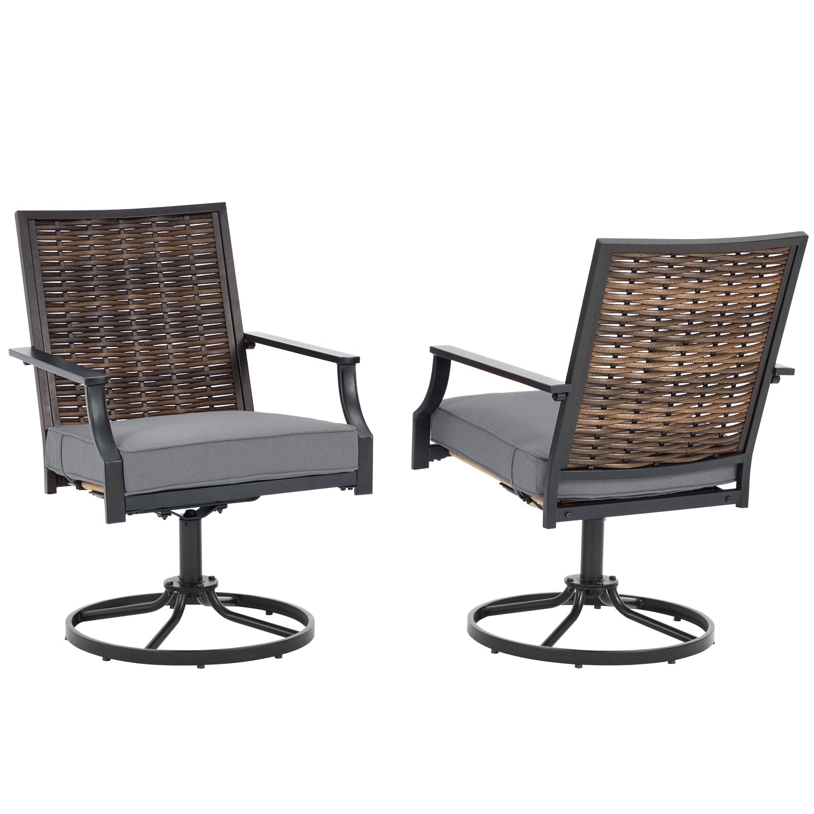 Lot de 2 chaises pivotantes EROMMY pour salle à manger, en osier et aluminium, avec cadre en aluminium résistant aux intempéries.