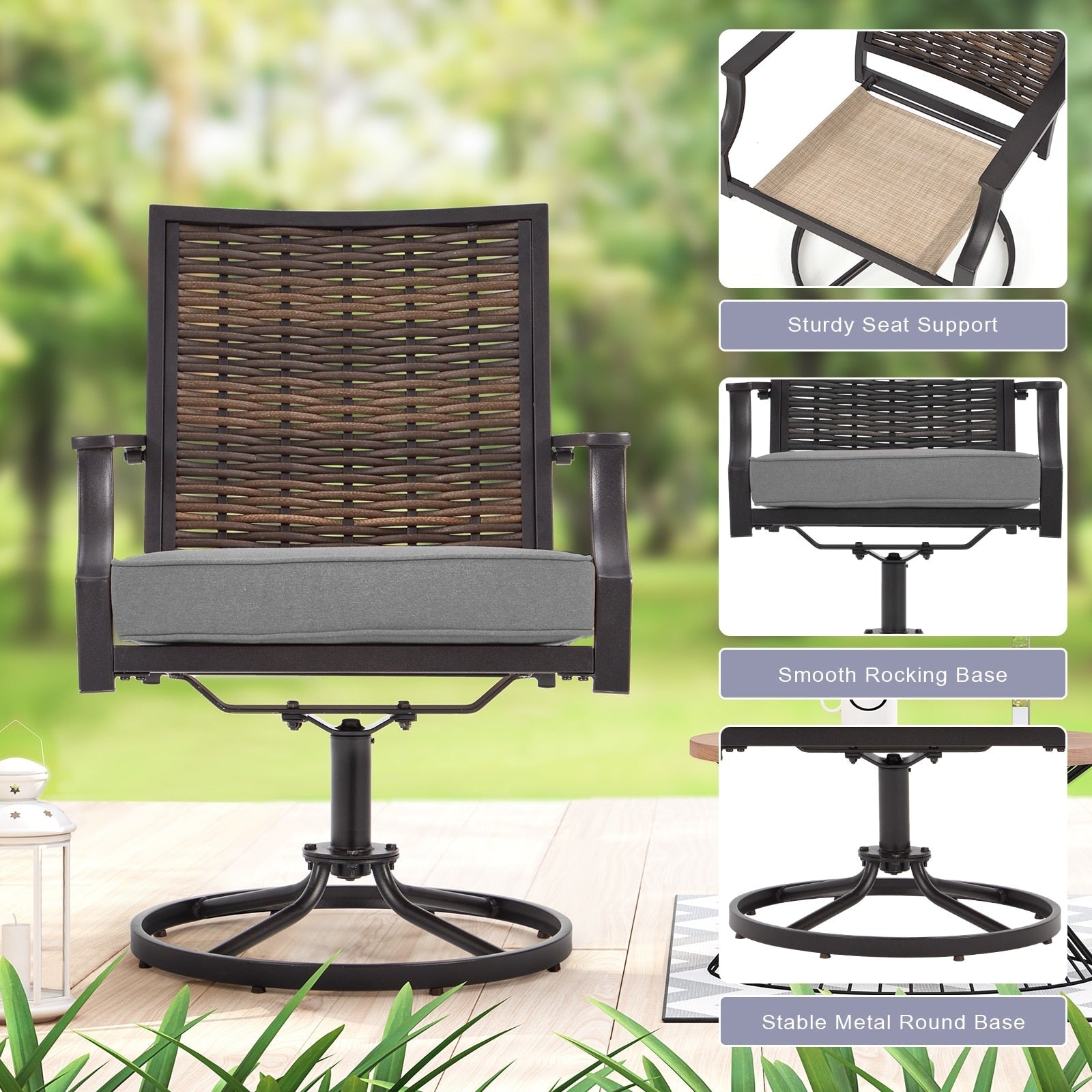 Lot de 2 chaises pivotantes EROMMY pour salle à manger, en osier et aluminium, avec cadre en aluminium résistant aux intempéries.