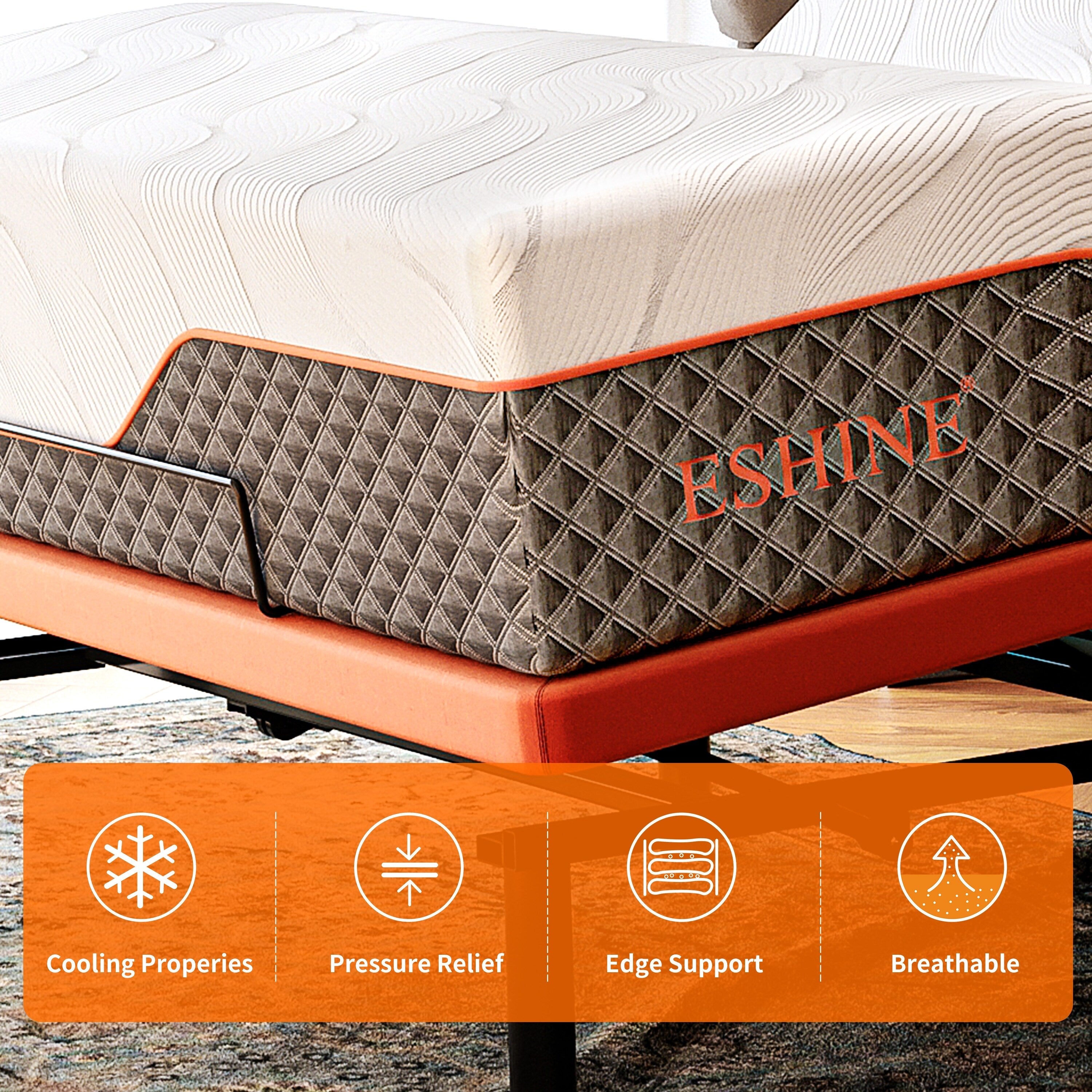 Matelas hybride en mousse à mémoire de forme ESHINE 14 pouces pour lit réglable
