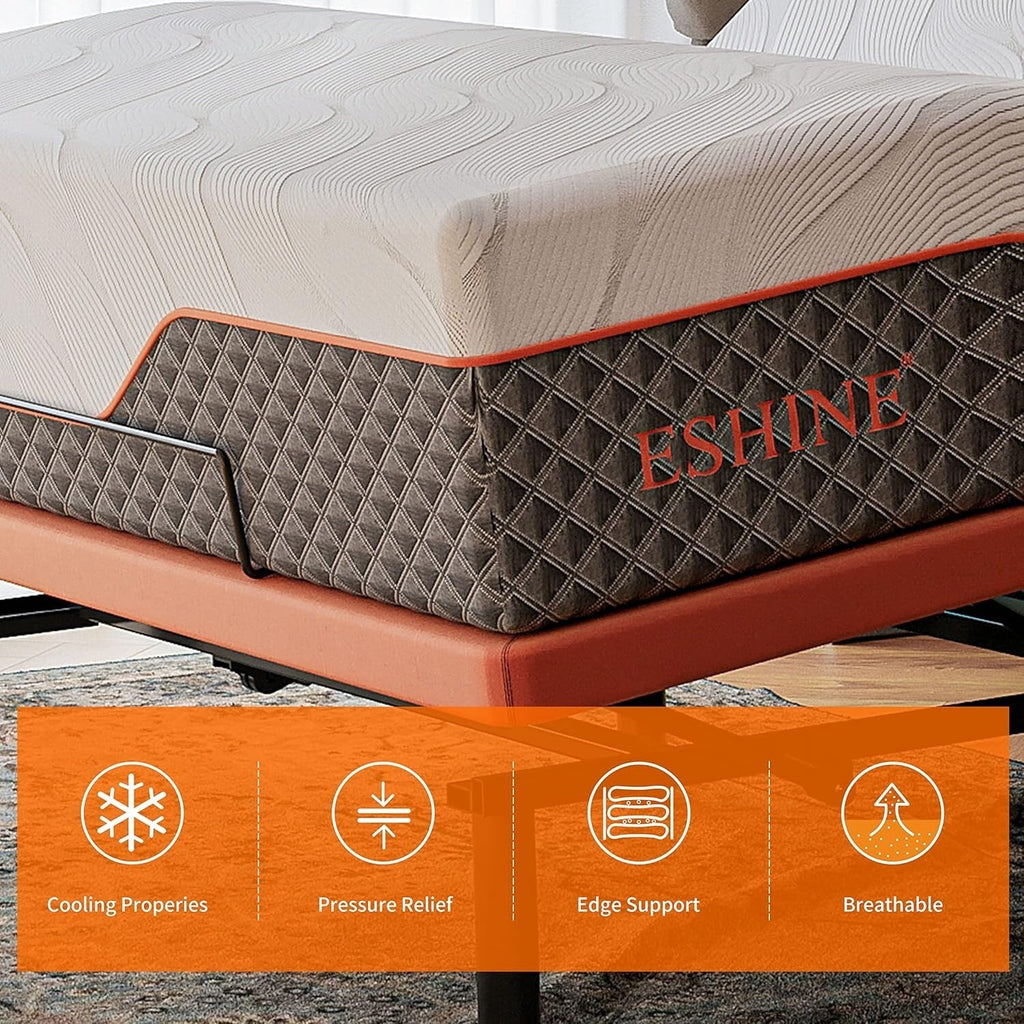 Matelas hybride en mousse à mémoire de forme ESHINE 14 pouces pour lit réglable