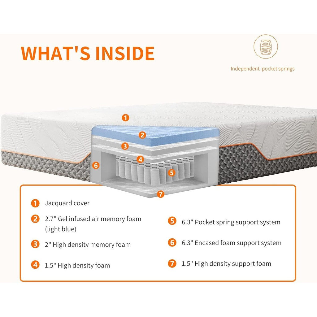 Matelas hybride en mousse à mémoire de forme ESHINE 14 pouces pour lit réglable