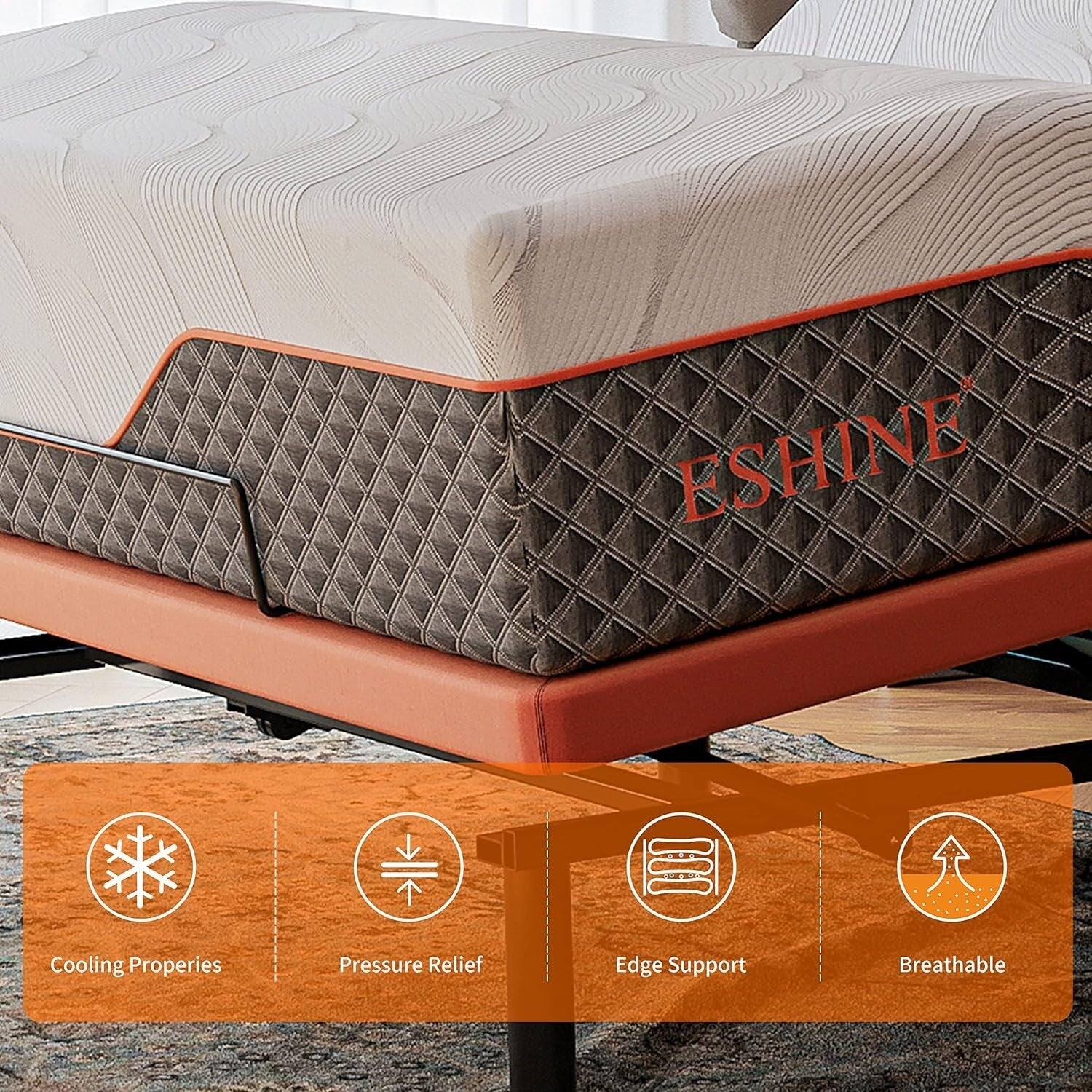 Matelas hybride en mousse à mémoire de forme ESHINE 14 pouces pour lit réglable