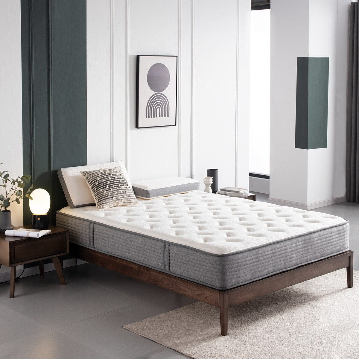 Matelas à ressorts ensachés en mousse à mémoire de forme, soutien du sommeil, sensation de fermeté moyenne, livré dans une boîte