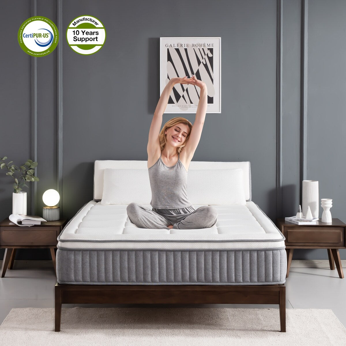 Matelas à ressorts ensachés en mousse à mémoire de forme, soutien du sommeil, sensation de fermeté moyenne, livré dans une boîte