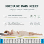 Matelas à ressorts ensachés en mousse à mémoire de forme, soutien du sommeil, sensation de fermeté moyenne, livré dans une boîte